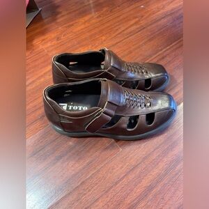 TOTO Men Invisible Height Increasing Elevator Brown‎ Leather Slip On Sandals 7